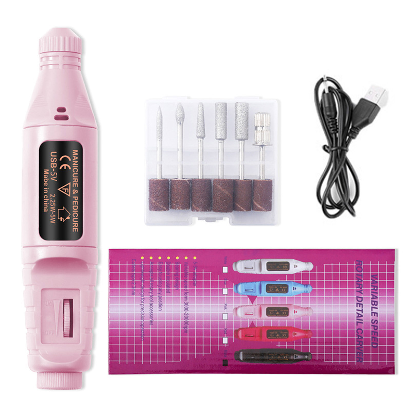 Cordless Electric Portable Nail Grinder USB Rechargeable Pen-Style Manicure Tool