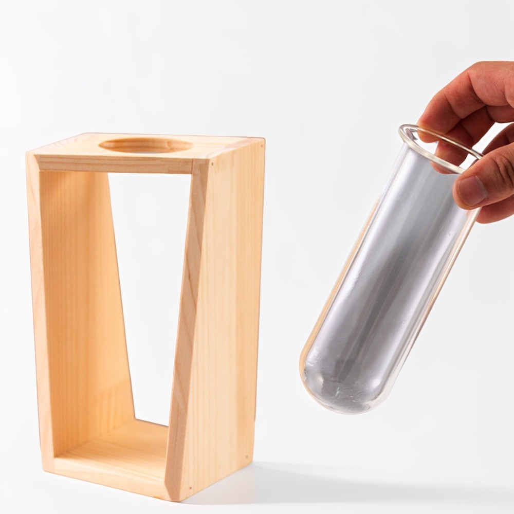 Plant Terrarium with Wooden Stand, Air Planter Glass Hydroponics Vase Holder