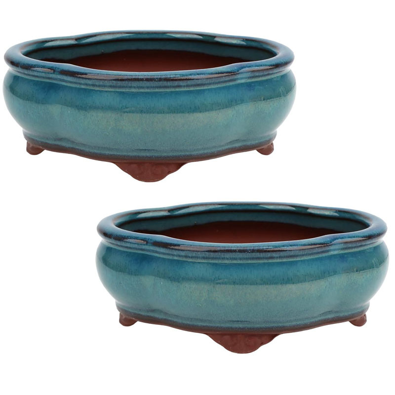Ceramic Small Oval Glazed Bonsai Planter Pot Cactus Succulent Pots Drainage Hole